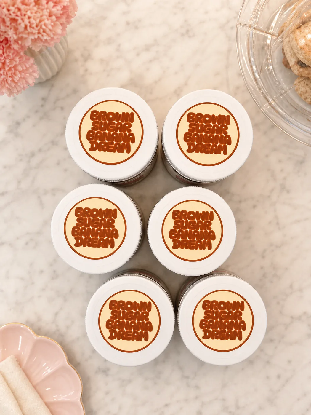 Brown Sugar Banana Dream, lids on — Dee's Crumb Co.